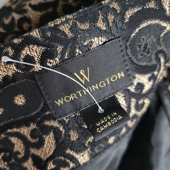 Worthington sz 4 Lace Overlay gold Pencil Skirt black gold zip up vintage EUC - Picture 8 of 8
